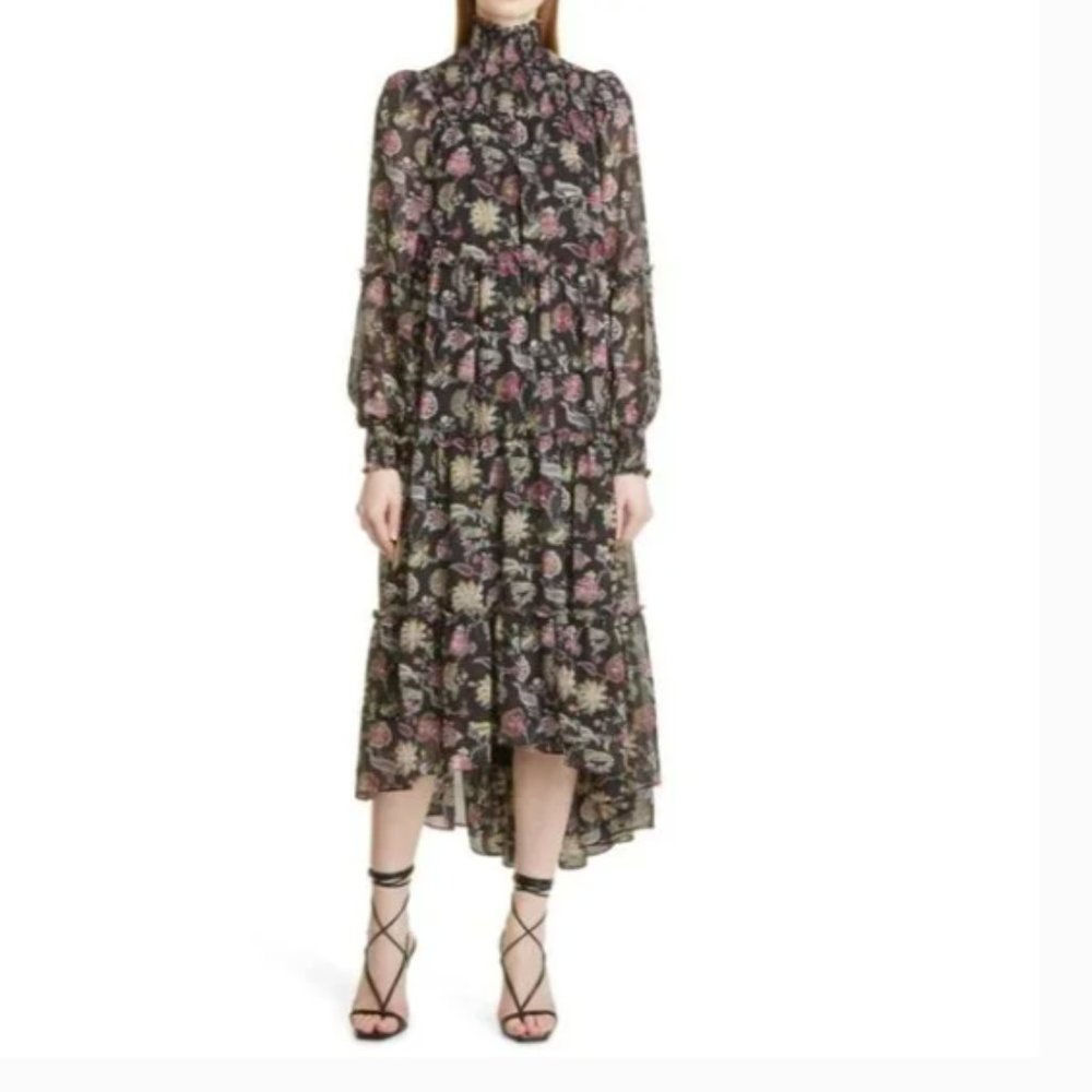 CINQ A SEPT RIKA PAISLEY HIGH LOW HEM FLORAL MAXI DRESS sz 2
